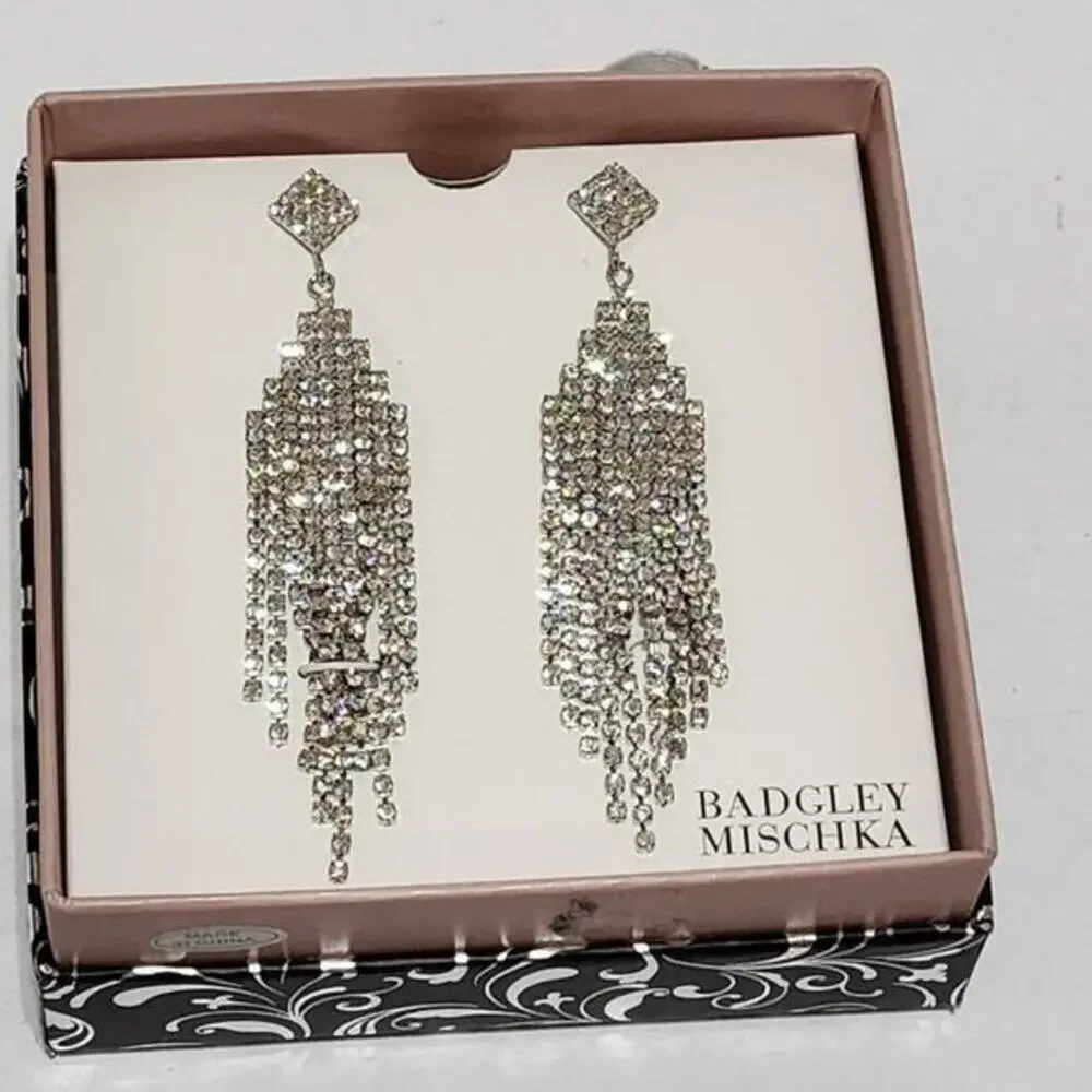 Badgley Mischka Crystal‎ Chandelier Rhinestone Dangle Earrings Drop Sparkle New
